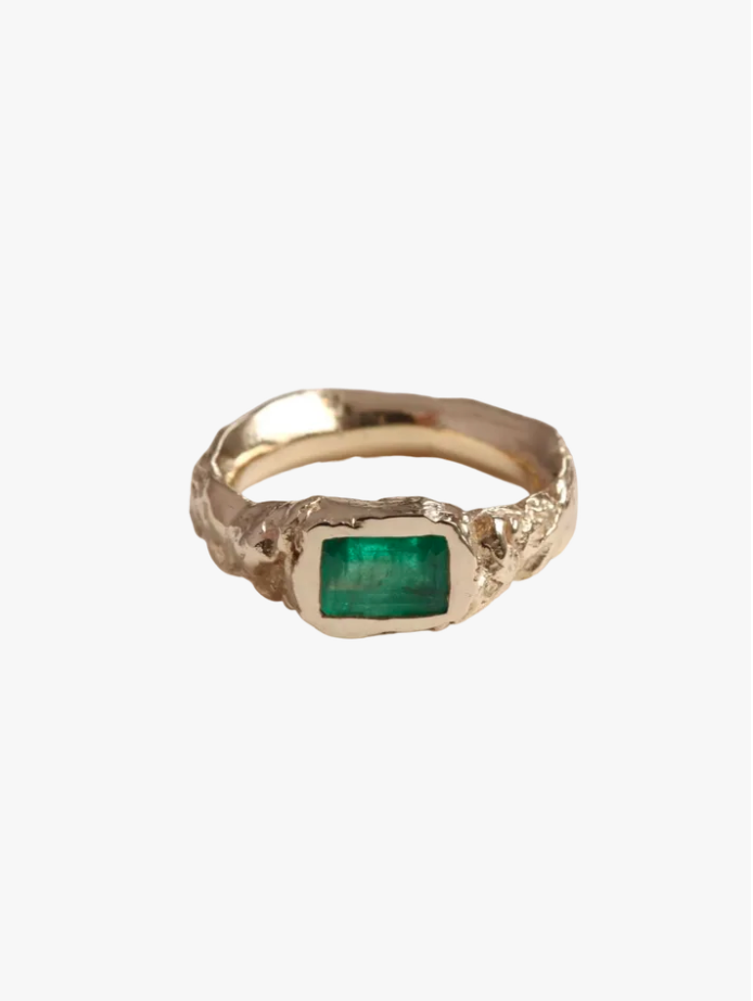 Molten emerald signet in white gold